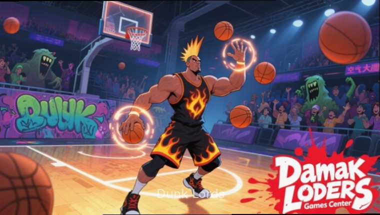 Dunk Lords gameplay showing players performing high-flying dunks with Dunk Lords watermark